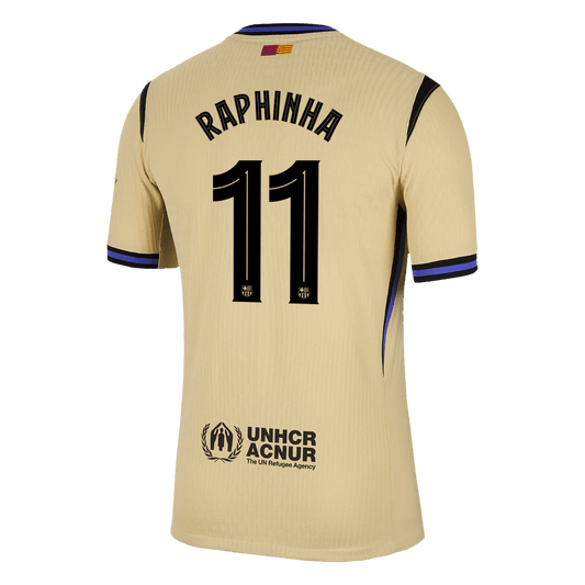 Camiseta de visitante del Barcelona 2025/26, auténtica, amarilla, RAPHINHA #11 - UCL