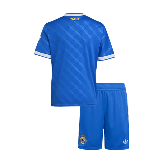 Kit de camiseta de fútbol de la tercera equipación del Real Madrid 2025/26 para niños