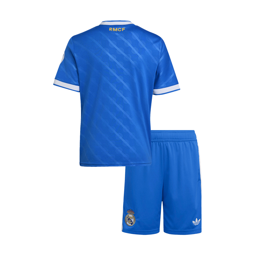 Kit de camiseta de fútbol de la tercera equipación del Real Madrid 2025/26 para niños