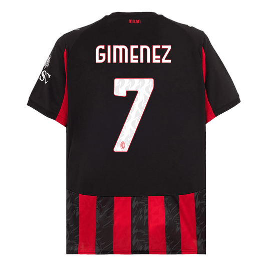 Camiseta de fútbol local GIMENEZ #7 del AC Milan 2025/26, roja y negra