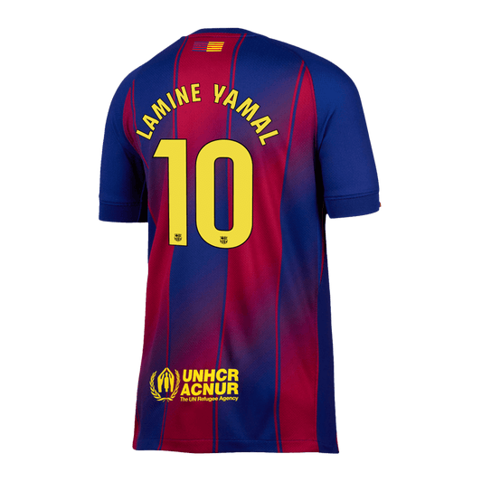 Camiseta de fútbol local del Barcelona LAMINE YAMAL #10 2025/26, roja y azul
