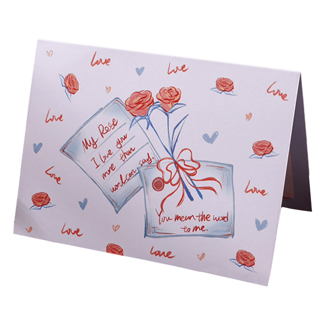 Tarjeta de San Valentín con letra rosa personalizada en azul y rosa