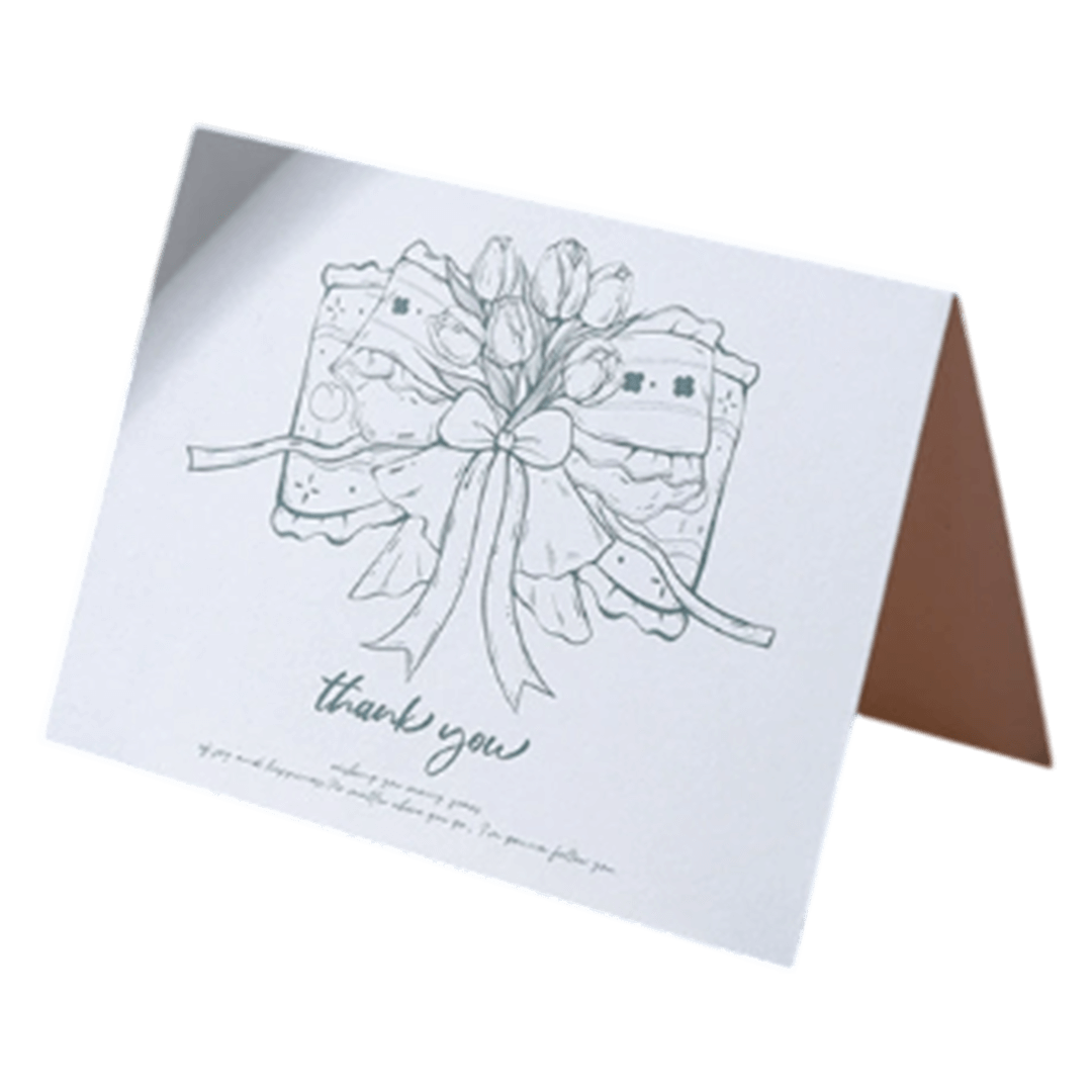Tarjeta de agradecimiento de aniversario con tulipán y lazo personalizado en color verde
