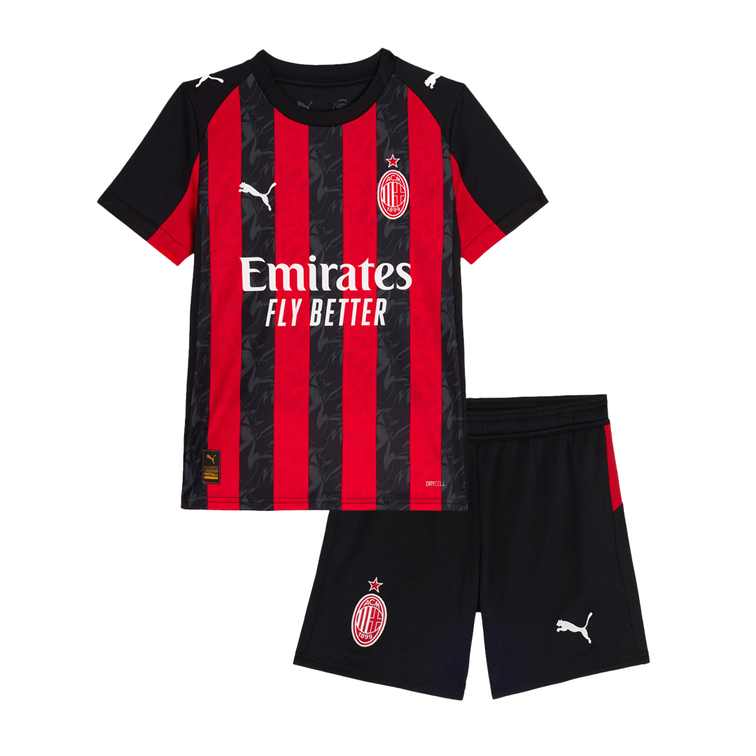 Kit de fútbol local del AC Milan para niño (Kit y pantalón corto) 2025/26, rojo y negro
