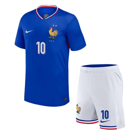 Kit de fútbol local de Francia MBAPPÉ #10 para niño (Kit y pantalón corto) Eurocopa 2024