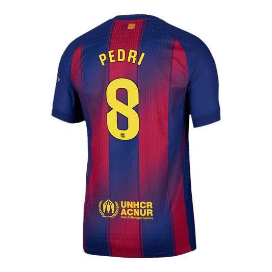 Camiseta de fútbol local auténtica del Barcelona PEDRI #8 2025/26, roja y azul