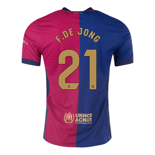 Camiseta de fútbol local auténtica de F.DE JONG #21 del Barcelona 2024/25 - Logotipo de Spotify sin texto