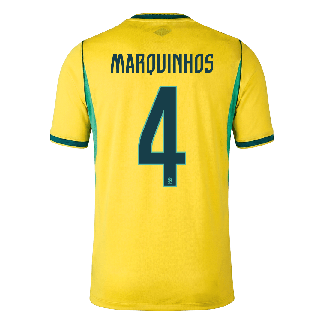 MARQUINHOS #4 Camiseta de local de Brasil de fútbol Copa Mundial 2026 Amarilla