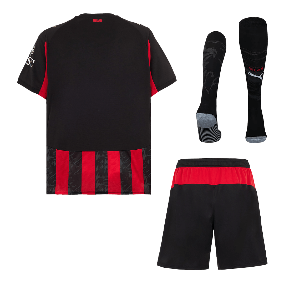 Kit de camiseta de fútbol local del AC Milan (camiseta, pantalones cortos y calcetines) 2025/26