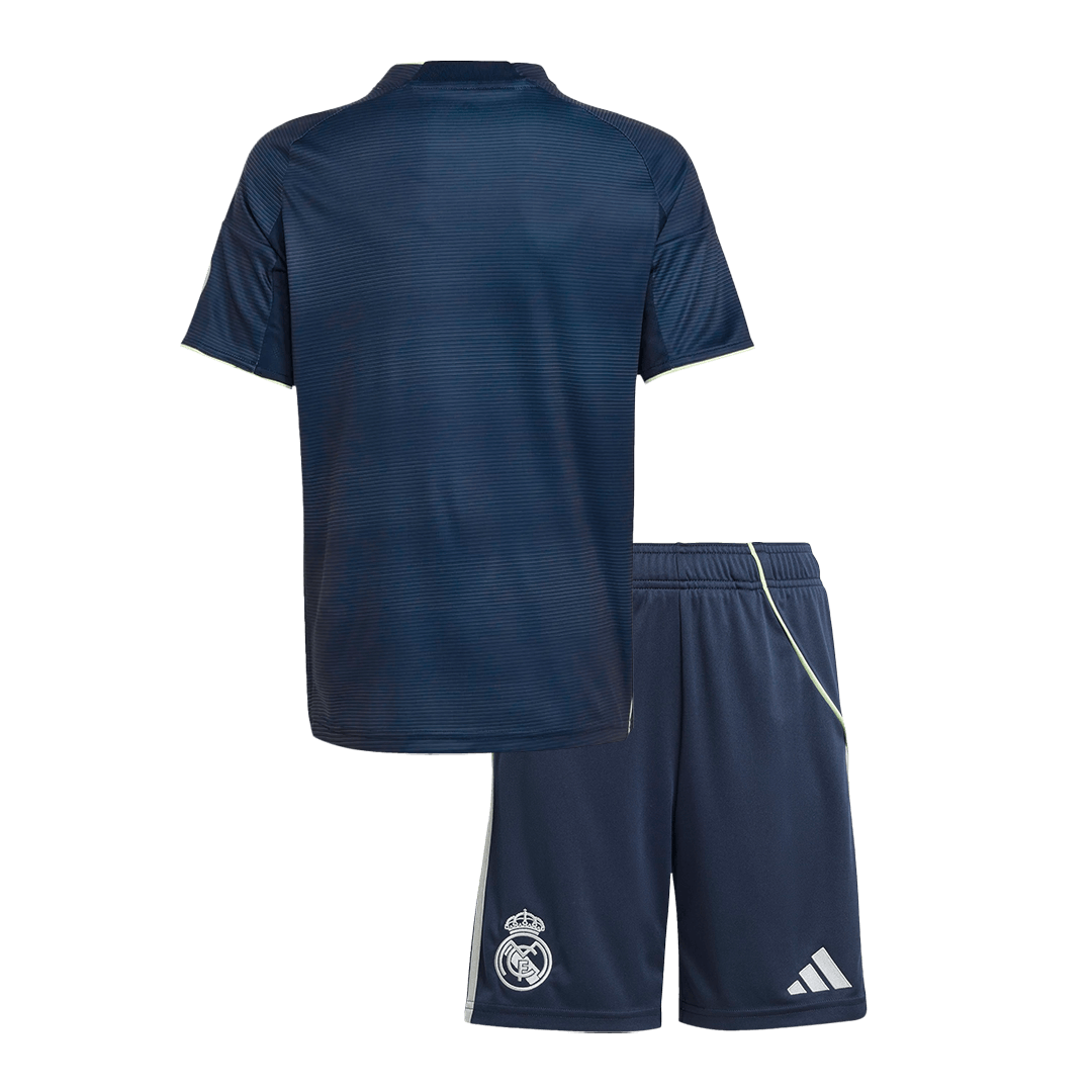Kit de camiseta de fútbol visitante del Real Madrid 2025/26 para niños