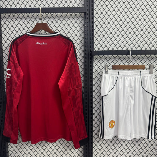 Conjunto de local del Manchester United, talla 25/26, manga larga para adulto