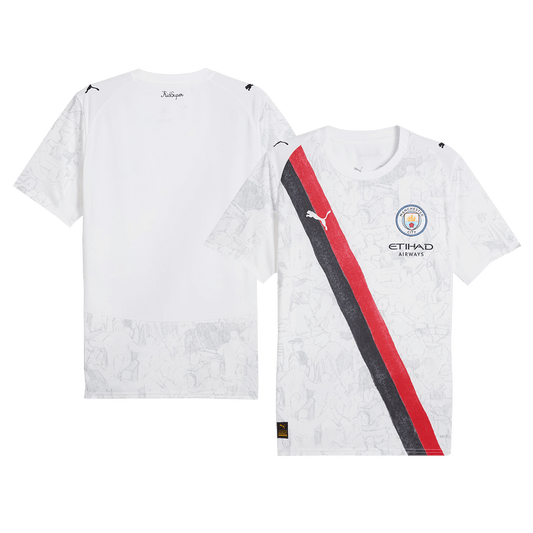 Camiseta de fútbol para niño del Manchester City 2025/26, blanca