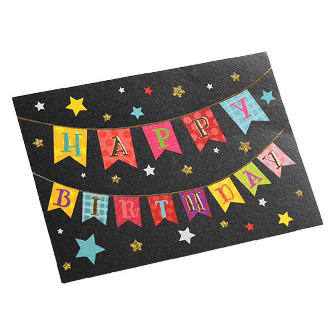 Tarjeta de cumpleaños personalizada con bandera colorida en negro