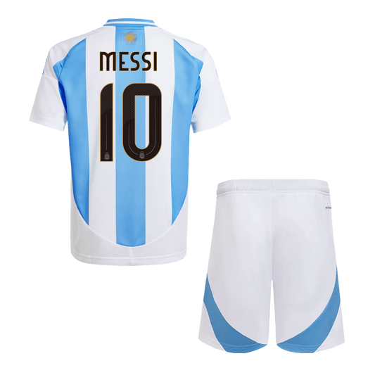 Kit de fútbol local de Argentina Messi #10 para niño (Kit y pantalón corto) 2024