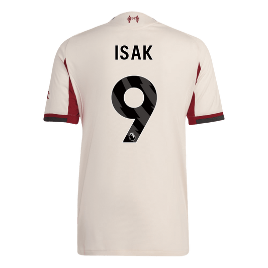 Camiseta de fútbol visitante auténtica del Liverpool ISAK #9 25/26 blanca