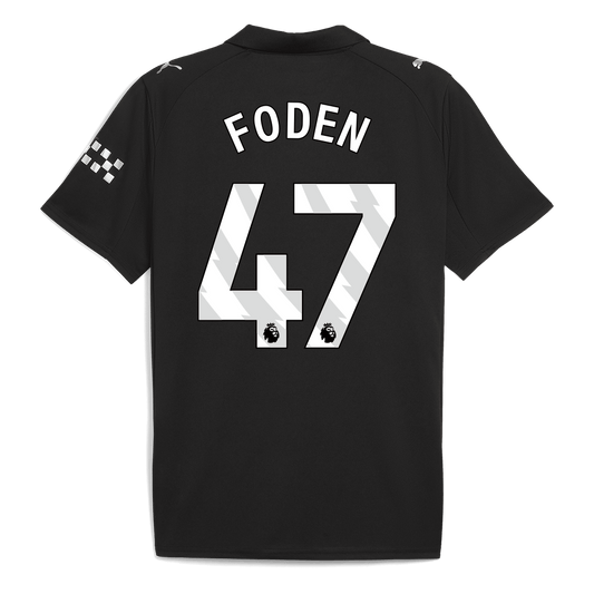 Camiseta de fútbol visitante FODEN #47 del Manchester City 2025/26, negra