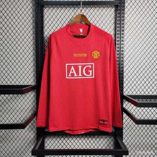 Camiseta retro de local del Manchester United de manga larga 2007-2008