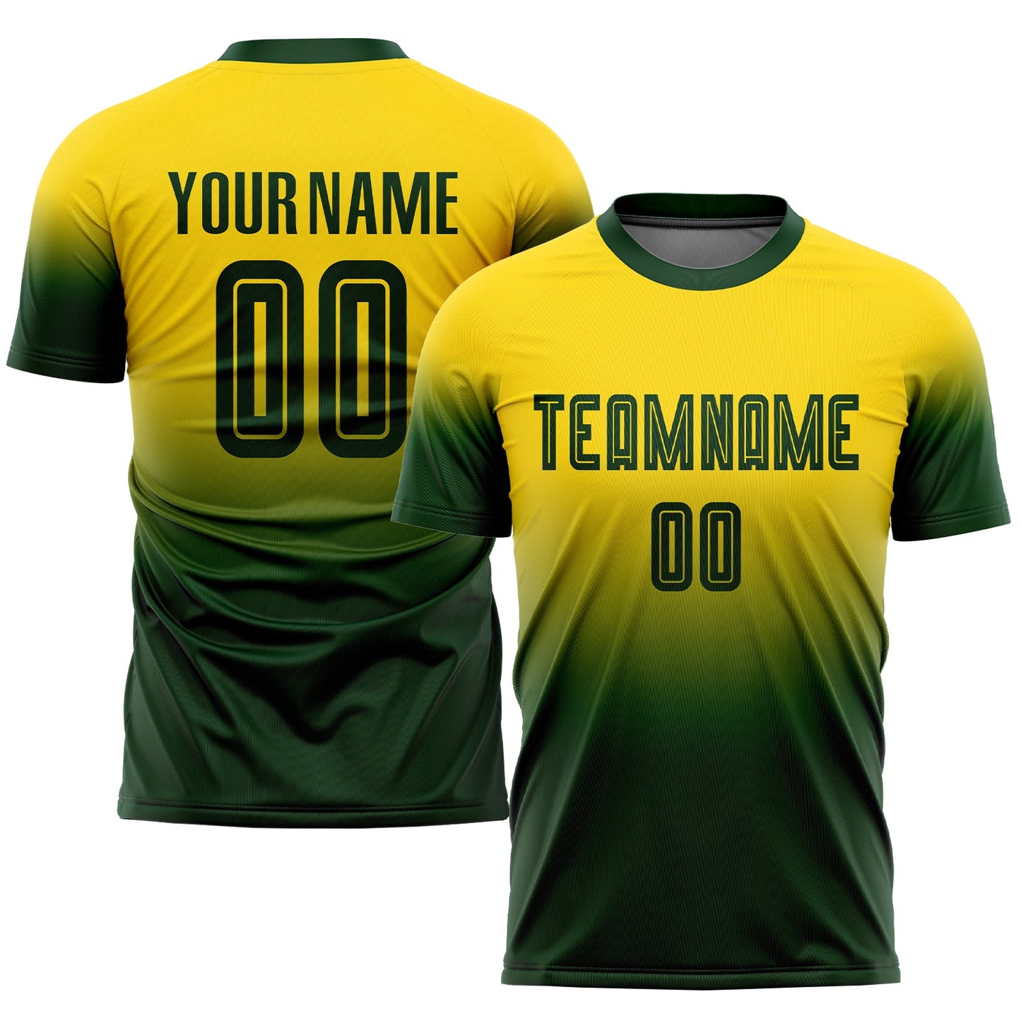 Camiseta de fútbol personalizada con sublimación en dorado y verde degradado