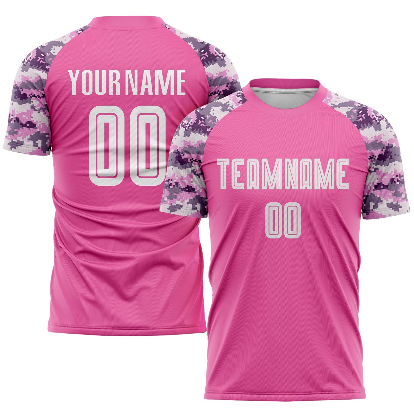 Camiseta de fútbol personalizada con sublimación de camuflaje rosa y blanco