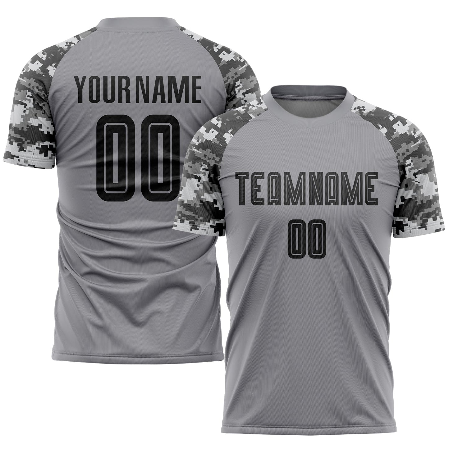 Camiseta de fútbol personalizada con sublimación de camuflaje gris y negro