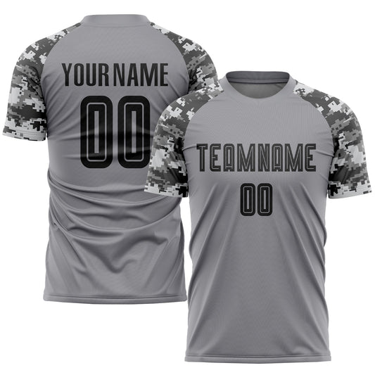 Camiseta de fútbol personalizada con sublimación de camuflaje gris y negro