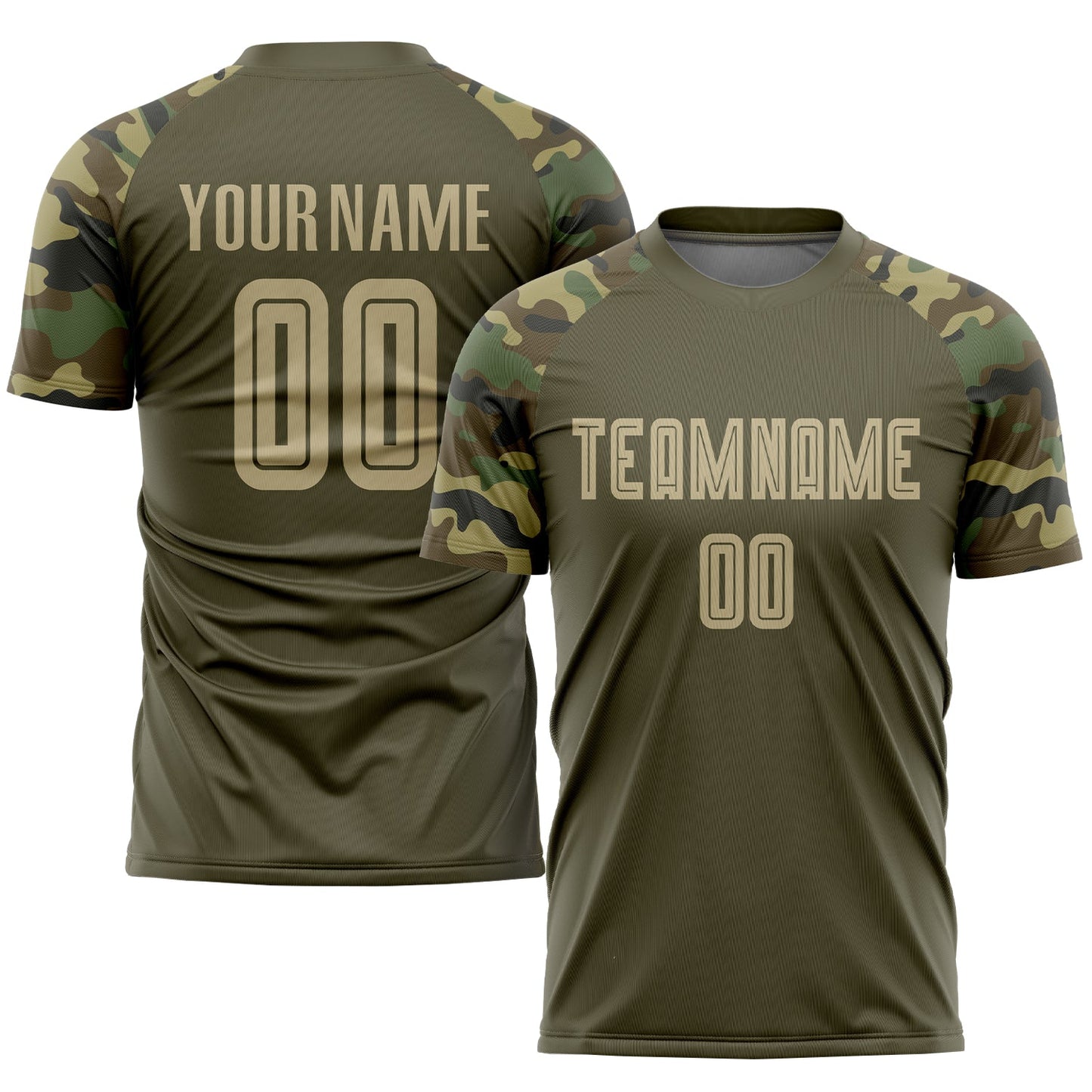 Camiseta de fútbol personalizada con sublimación "Salute to Service" en color oliva y camuflaje dorado de Vegas