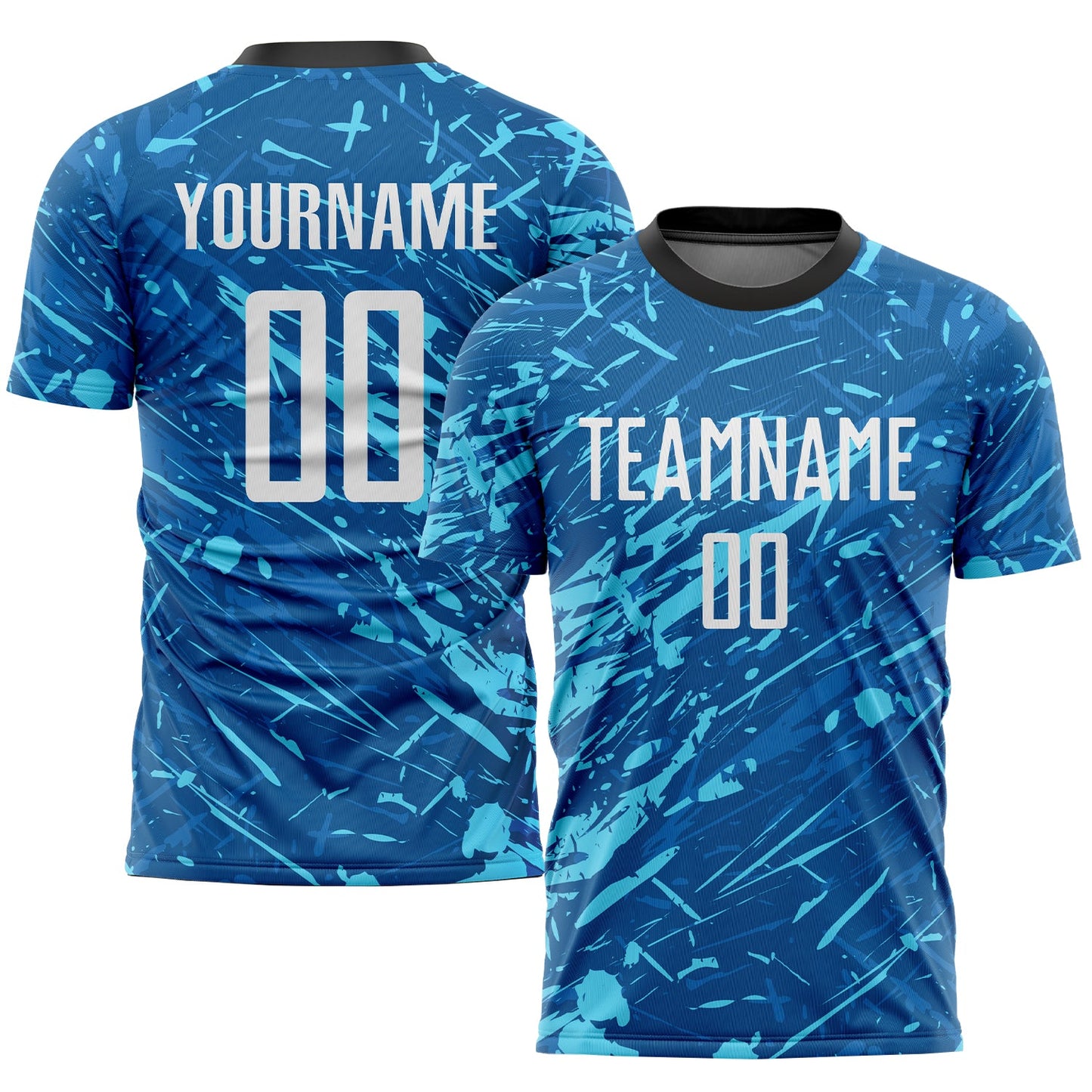 Camiseta de fútbol personalizada con sublimación en blanco real y azul claro