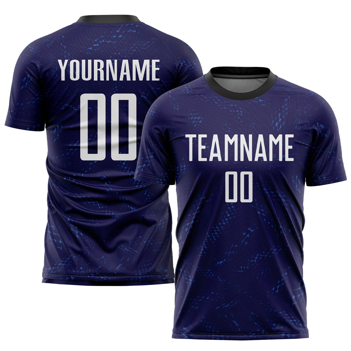 Camiseta de fútbol personalizada de sublimación en morado oscuro, blanco y negro