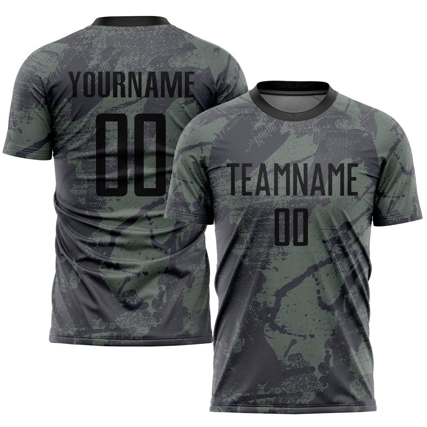 Camiseta de fútbol personalizada de sublimación en negro oliva con saludo al servicio