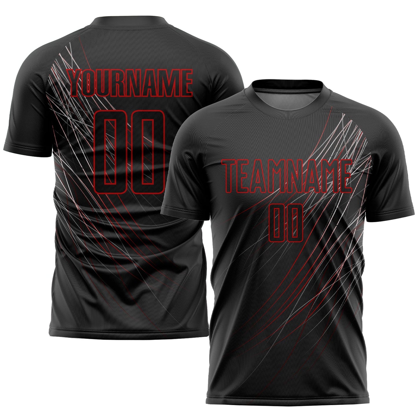 Camiseta de fútbol personalizada con sublimación en negro, rojo y negro