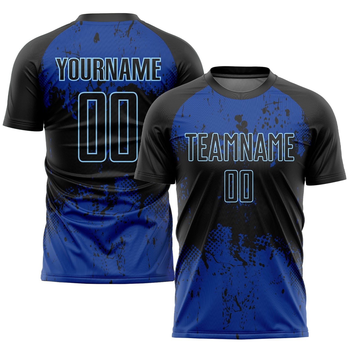 Camiseta de fútbol personalizada de sublimación en negro y azul marino