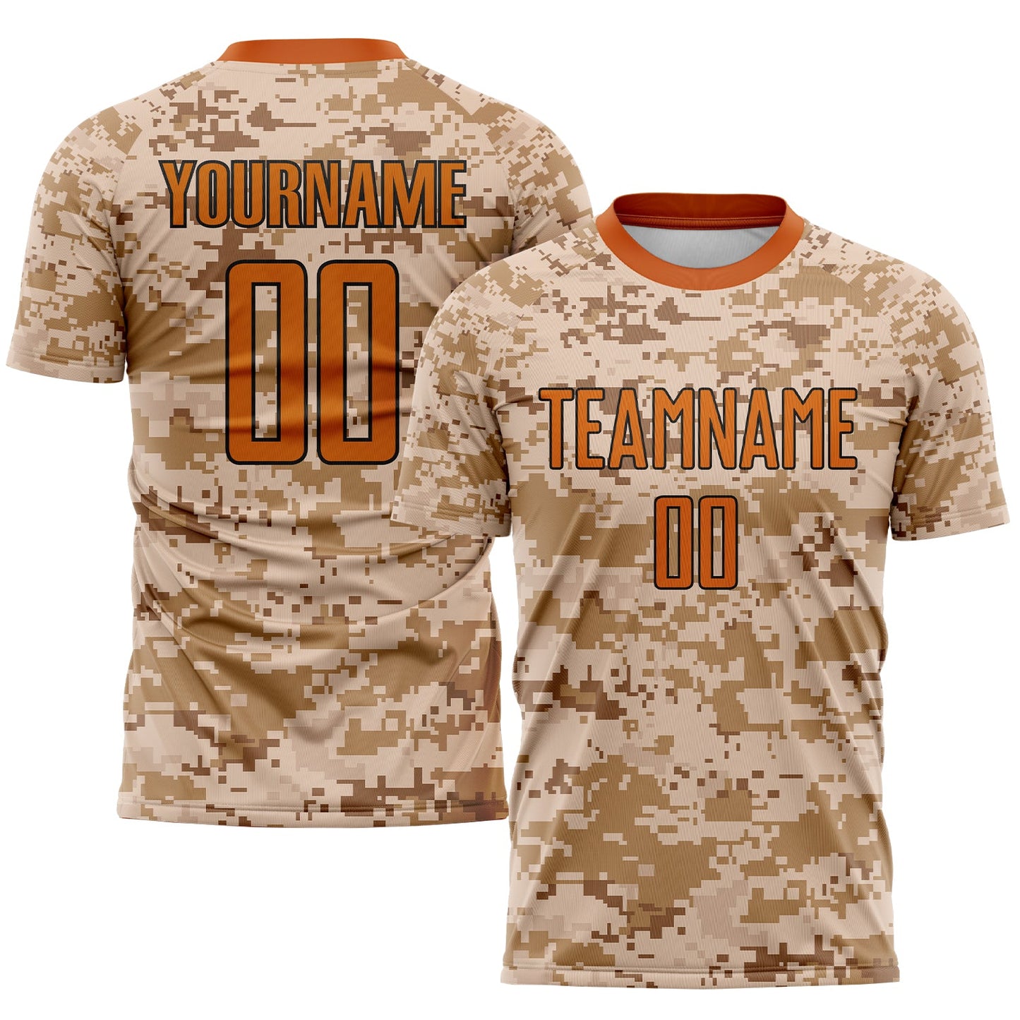 Camiseta de fútbol personalizada de camuflaje Texas naranja-marrón con sublimación "Salute to Service"