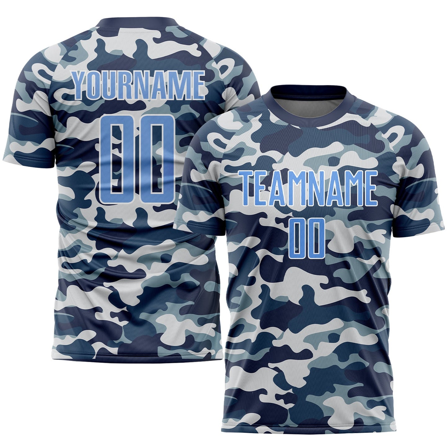 Camiseta de fútbol personalizada de camuflaje azul claro-azul rey con sublimación "Saludo al Servicio"