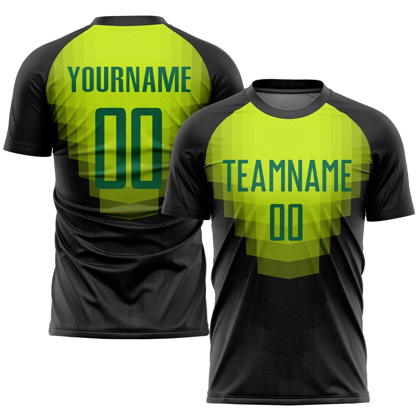 Camiseta de fútbol personalizada de sublimación en color negro y verde Kelly