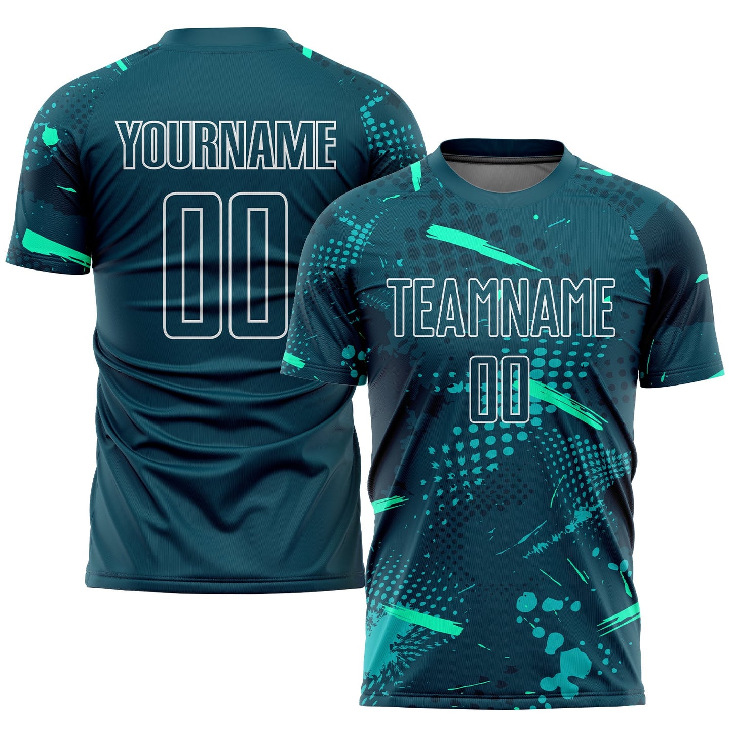 Camiseta de fútbol personalizada con sublimación en verde y verde azulado