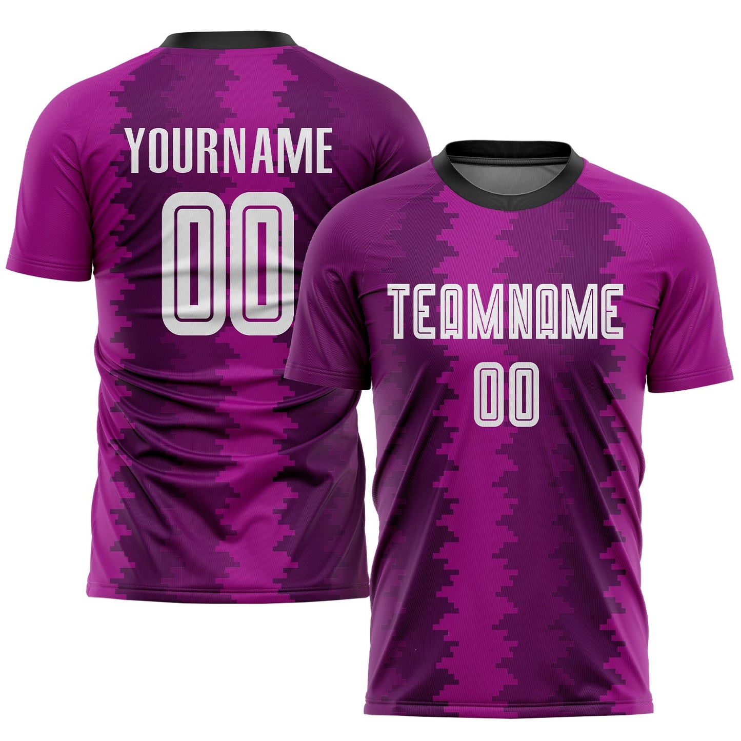 Camiseta de fútbol personalizada con sublimación en morado, blanco y rosa