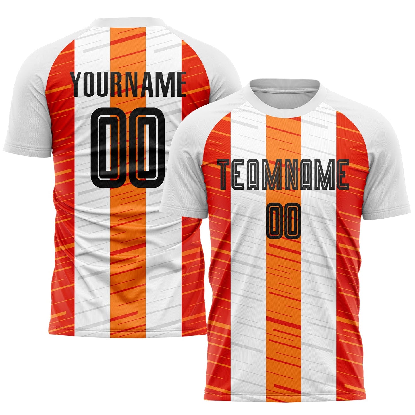 Camiseta de fútbol personalizada con sublimación en blanco, negro y naranja