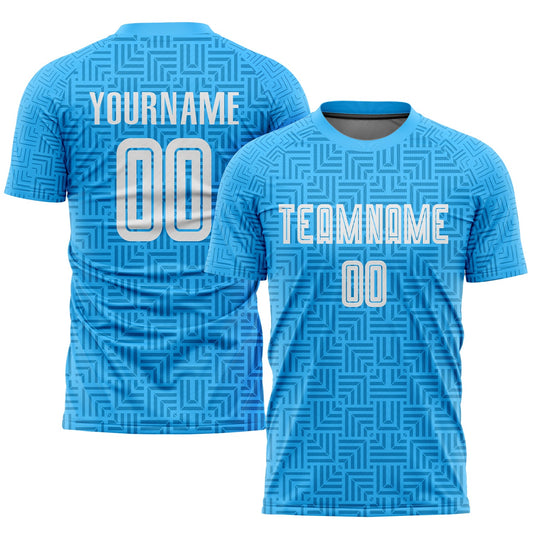 Camiseta de fútbol personalizada de sublimación para local, azul claro y blanco