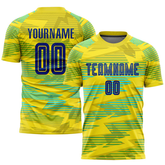 Camiseta de fútbol personalizada de visitante, sublimada, en dorado royal-azul claro