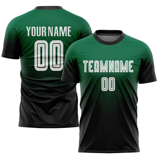 Camiseta de fútbol personalizada Kelly Green, blanca y negra, con sublimación desteñida