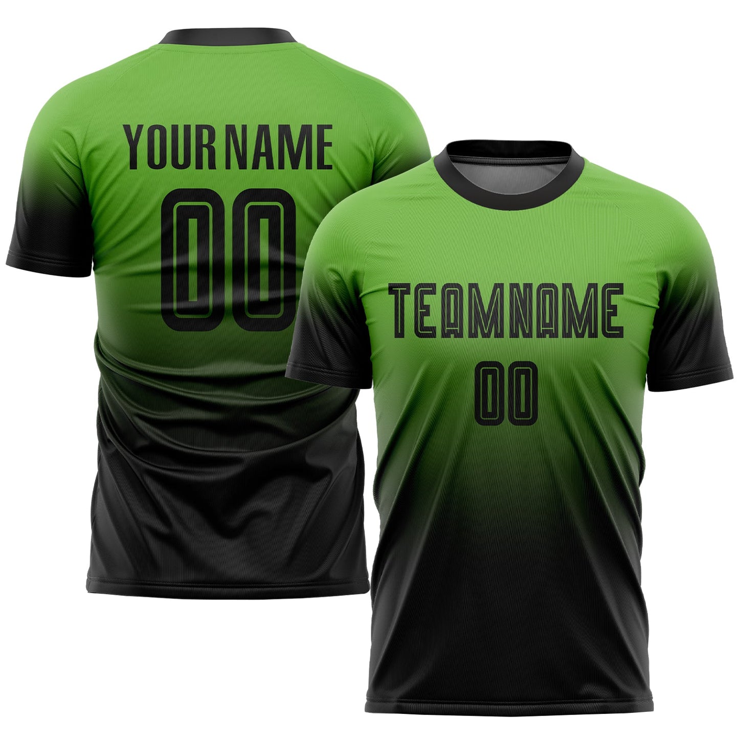Camiseta de fútbol personalizada de moda con degradado por sublimación en verde neón y negro