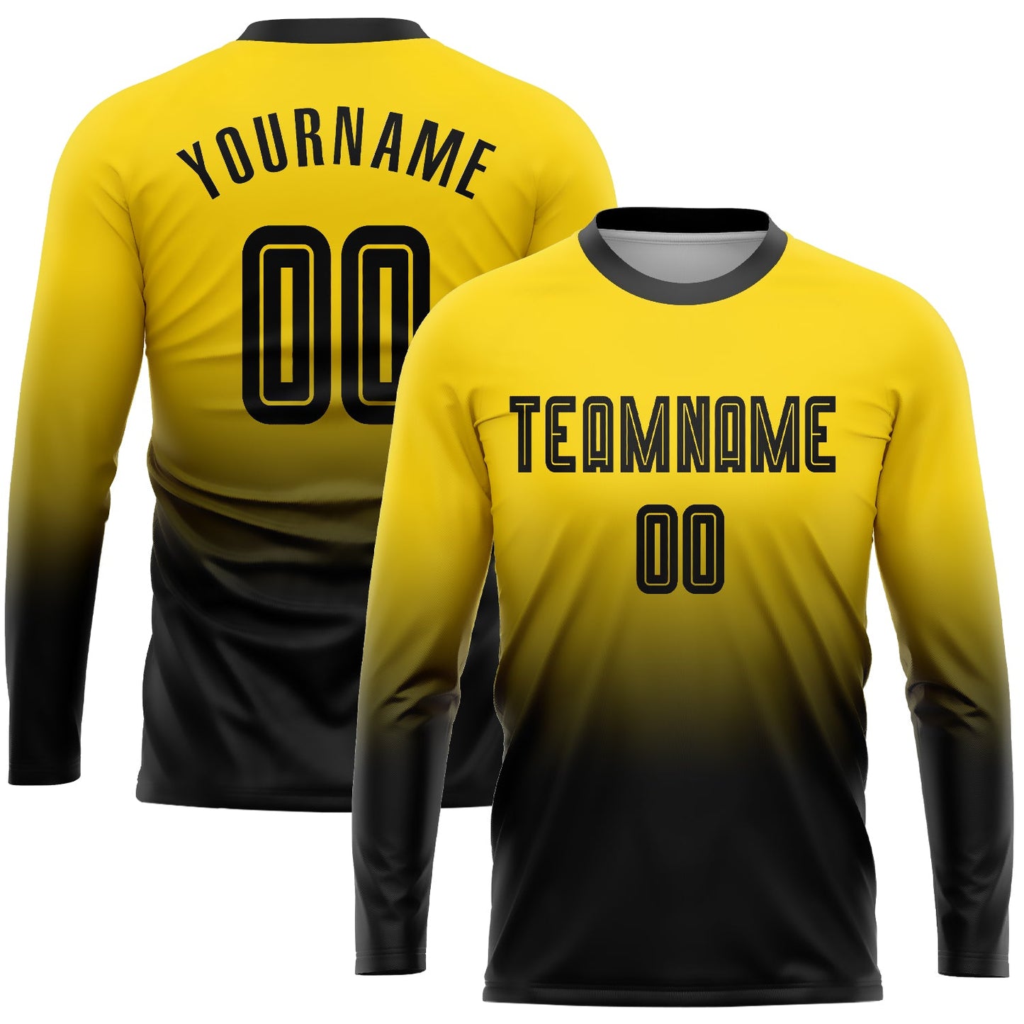 Camiseta de fútbol personalizada de manga larga con sublimación en dorado y negro