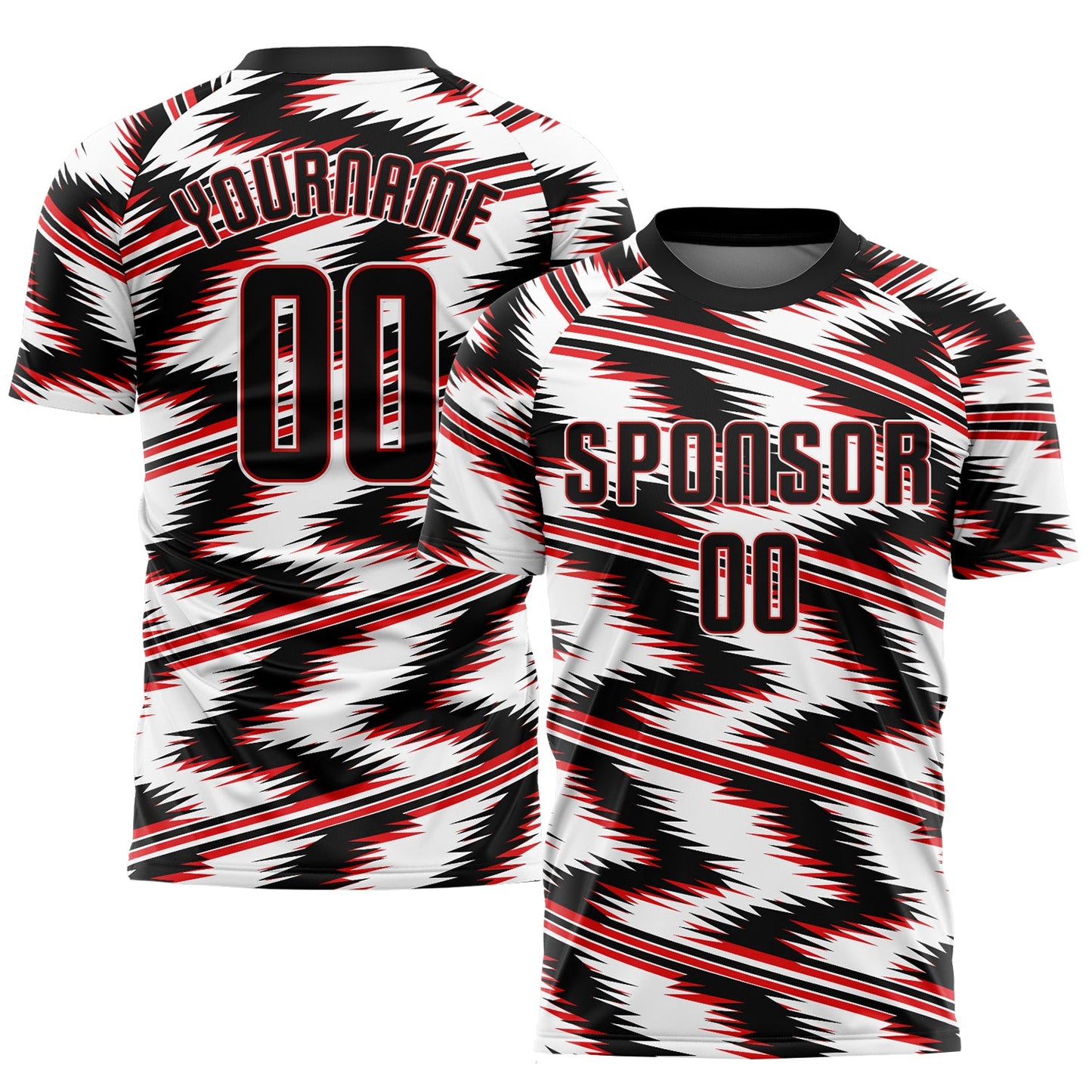 Camiseta de fútbol personalizada con sublimación en blanco, negro y rojo