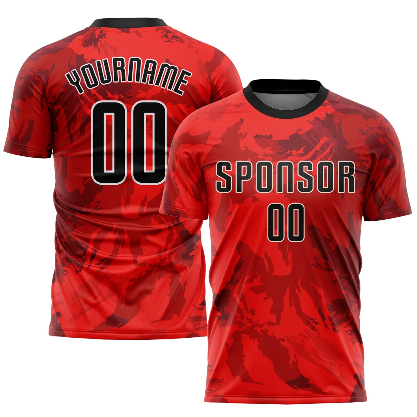 Camiseta de fútbol personalizada con sublimación en rojo, negro y blanco