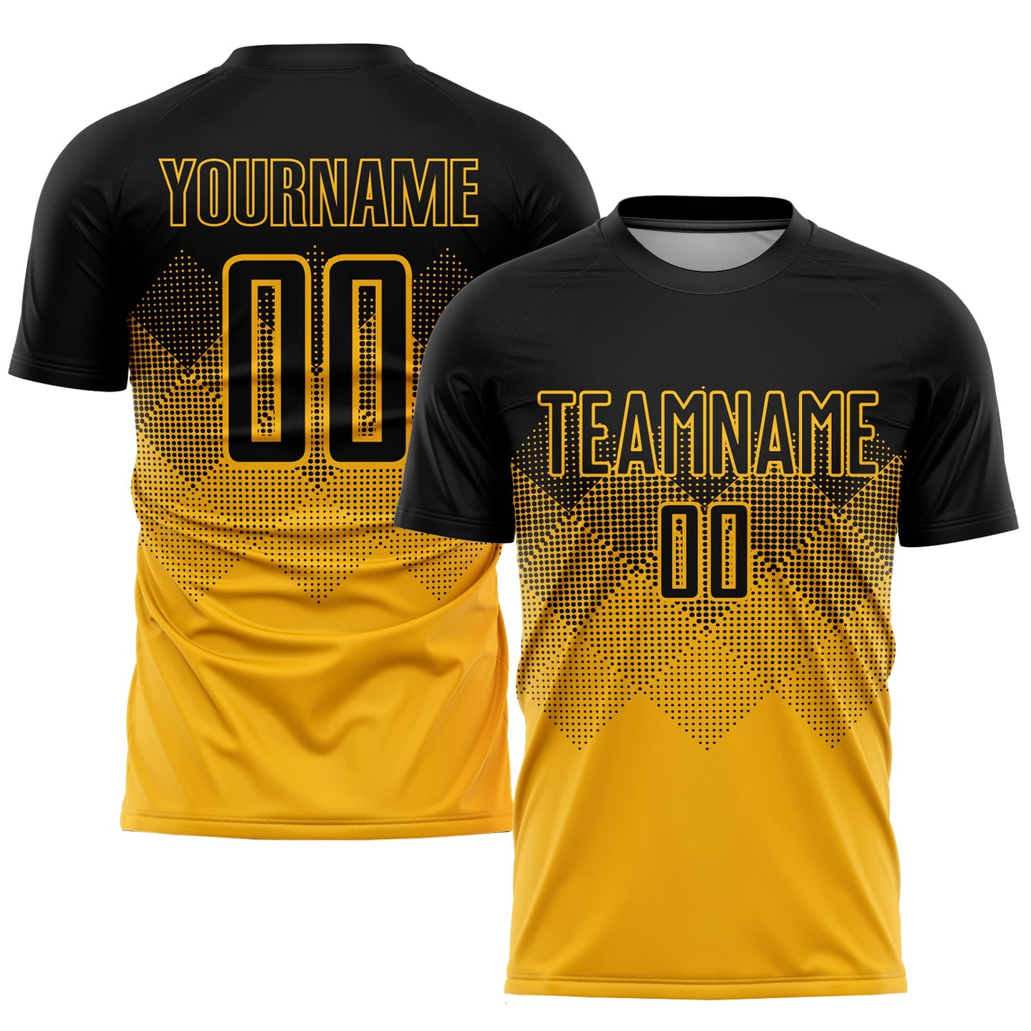 Camiseta de fútbol personalizada con sublimación en dorado y negro