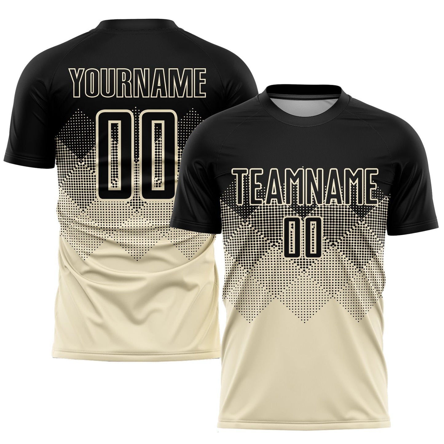 Camiseta de fútbol personalizada con sublimación en crema y negro
