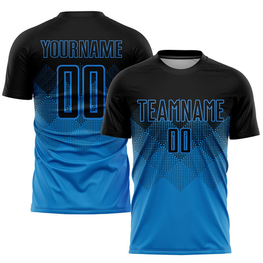 Camiseta de fútbol personalizada con sublimación azul y negra