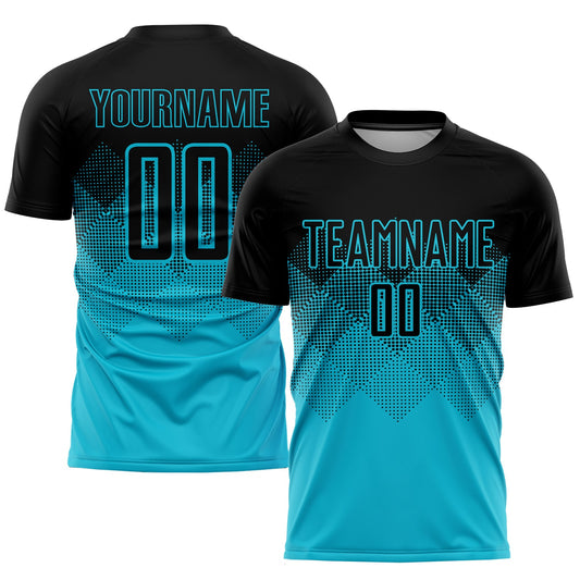 Camiseta de fútbol personalizada de sublimación azul y negra de Lakes