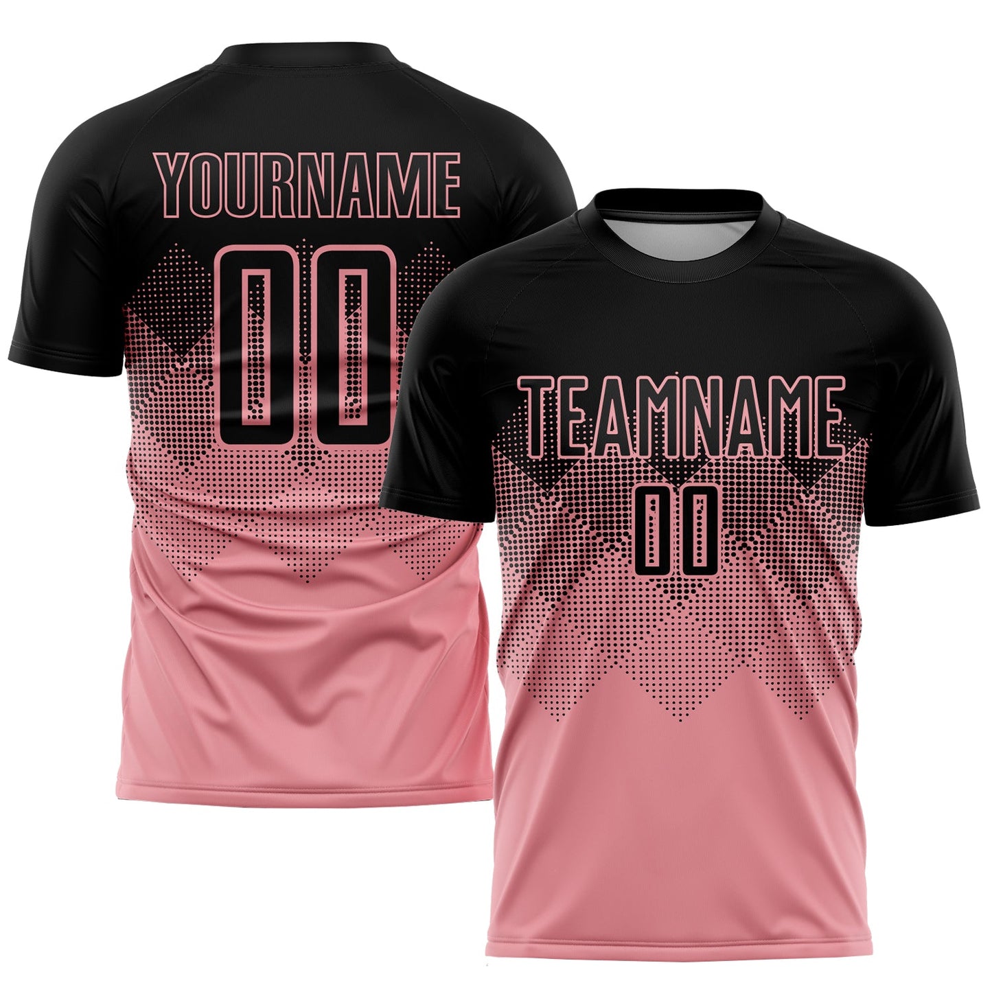 Camiseta de fútbol personalizada de sublimación en rosa y negro, talla mediana