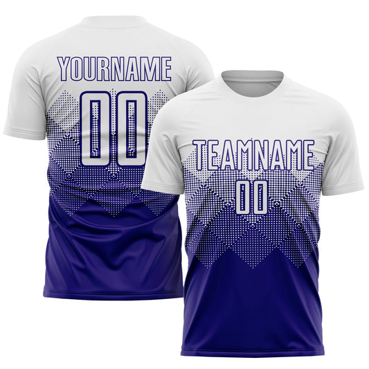 Camiseta de fútbol personalizada de sublimación en blanco y morado oscuro